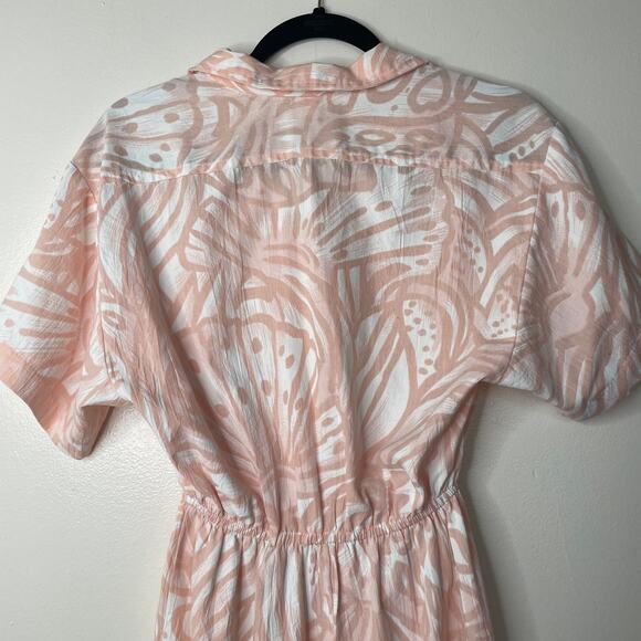 Vintage 70s Pink Tabby of California Abstract Botanical Print Shirtdress Sz 10 - Picture 6 of 13